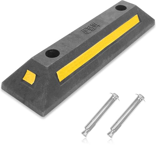 NUOBESTY Fermaruota in Gomma Rinforzata 480X130X80 MM Nastro Riflettente Blocco di Parcheggio per Auto in Garage Supporto Gomme Stabile Foro Preforato per Installazione Accessorio per