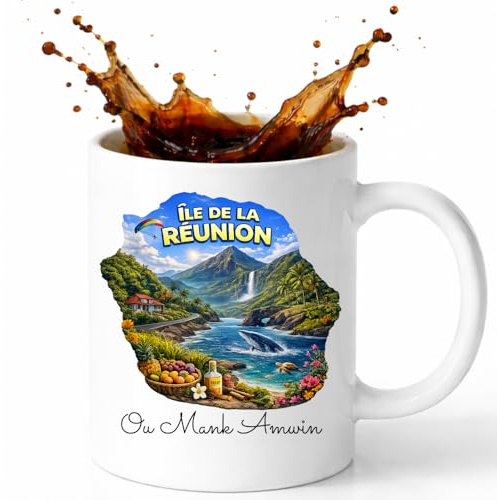 Générique Mug Ile de la Reunion - Tasse Réunion 325 ml - Idée Cadeau Anniversaire, Fêtes, Noël - Mug Blanc Imprimé en France