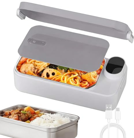 buusace Contenitore termico in acciaio inox, 900 ml, con batteria da 7200 mAh, ricaricabile tramite USB, rivestimento anti-aderenza, per ufficio, viaggi e viaggi (grigio)