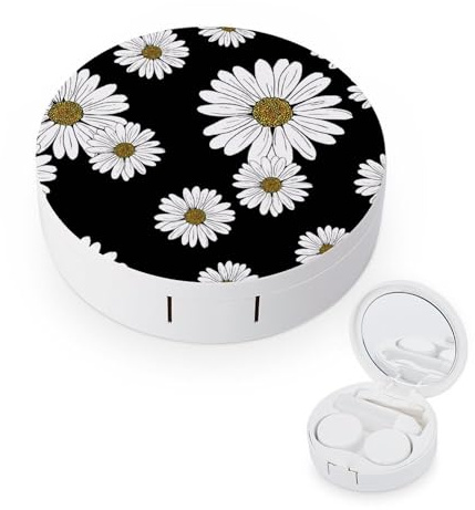 fkgvwo Contact Lens Container White Daisy Travel Contact Lens Box with Mirror Tweezers Solution Bottle