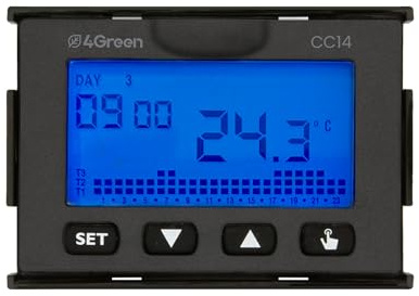 4GREEN CC 14B – Cronotermostato da Incasso 503 (3 Moduli), Programmazione Settimanale, Termostato Digitale con Alimentazione a Batteria, Frontalini Bianco e Grigio Antracite