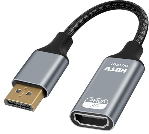 Adaptador Displayport a HDMI, 8 K @ 60 Hz / 4 K @ 120 Hz, adaptador Displayport 1.4 a HDMI 2.1 compatible con HP, Dell, proyector, monitor, AMD, GPU, NVIDIA