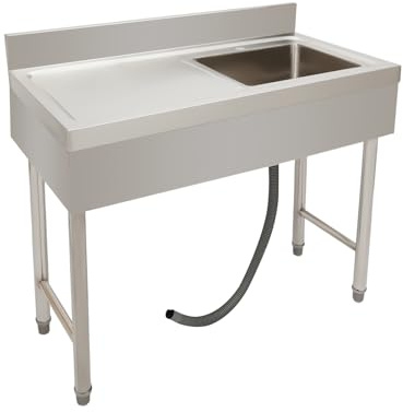 Lavandino indipendente in acciaio inox, 100 x 50 x 80 cm, capacità di carico 150 kg, 1 lavandino da ristorante commerciale con banco da lavoro, tubo di scarico per hotel, casa, bar, lavanderia