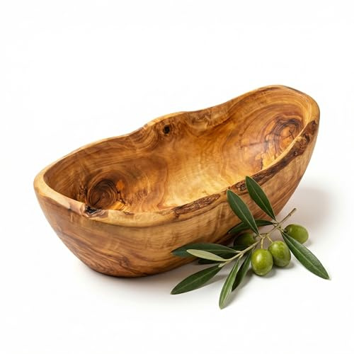 OLIQUE Obstschale aus Olivenholz mit rustikalem Rand - Handgefertigte Holzschale, Naturholz Deko, langlebige Servierschale für Obst, Snacks & Küche (Nicht Personalisiert, 25-29 cm)