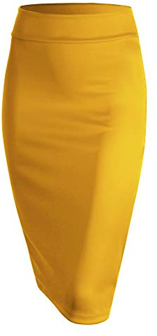 MBJ WB700 Women's Premium Scuba Stretch High Waist Pencil Skirt Below Knee for Office Wear XL Yellow