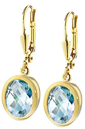 NKlaus Paar 333 8 Karat Gold gelbgold Tropfen Ohrhänger Brisur Oval Blautopas Ohrringe 9199