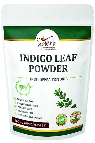 Spierb Indigo Polvere 250gm - per capelli da utilizzare con Henna Powder per Capelli Neri - Naturale Indigo Polvere Hair Dye - 100% Pure Indigofera tinctoria