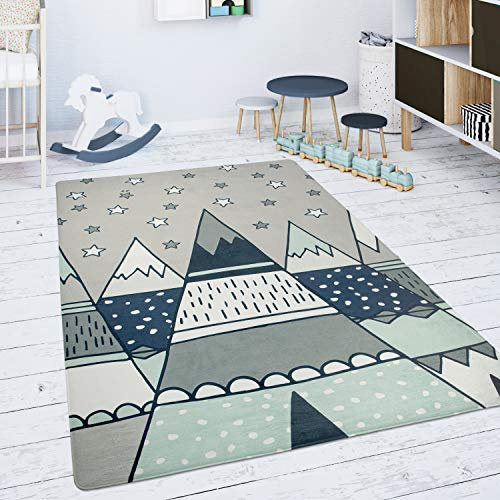 Paco Home Kinderteppich Teppich Kinderzimmer Spielmatte Babymatte rutschfest Modern Tiere Regenbogen Herz, Grösse:155x230 cm, Farbe:Grau