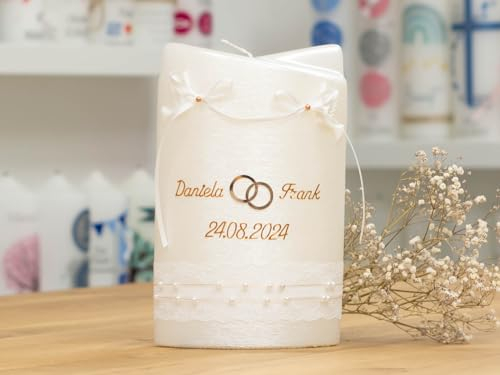 meinkerzenshop Hochzeitskerze DELOS Traukerze mit Namen und Datum, individuell, persönlich u. handgemacht 17390