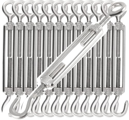 JOIKIT 12 PCS M5 304 Stainless Steel Turnbuckle Hook & Eye Turnbuckle for Cable Wire Rope Tension