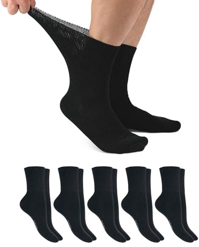 Footstar diabetikerstrumpor (6 par) sömlösa strumpor utan elastiskt midjeband för män och kvinnor, 6 par svarta (strumpor), 35-38 EU
