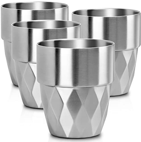 Beasea Kopp i rostfritt stål, 295 ml set med 4 stapelbara isolerade koppar i rostfritt stål, liten metallkopp dubbelvägg tumlare vakuum metall dricksglas för hem restaurang utomhus campingfest