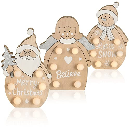 com-four® 3X LED Weihnachtsfigur als dekorative Beleuchtung | Holzfigur als Weihnachtsdekoration - Deko aus Holz mit Licht - Holzdekoration zu Weihnachten [Auswahl variiert]