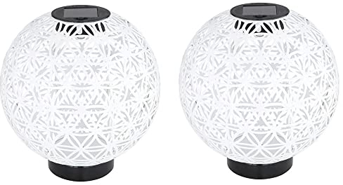 etc-shop Kugelleuchte Solarleuchten für Außen Solarlampe orientalische Kugel LED Gartenkugeln Solar, Beton Optik in weiß Lichteffekt, 1x LED warmweiß, DxH 20x21 cm, 2er Set