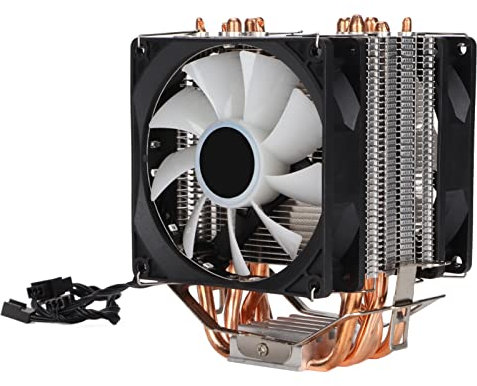 Bewinner Black CPU Cooler, with 6 Heat Pipes 90mm 3pin PWM Fan, Computer CPU Cooling Fan With RGB Light, for LGA775 1155 1156 AM2 AM3 (Dual fan)