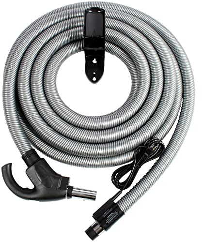 Cen-Tec Systems 97184 Central Vacuum Universal Connect Electric Hose Hanger, Silver, 30 Ft. w/Flush Handle and Pigtail