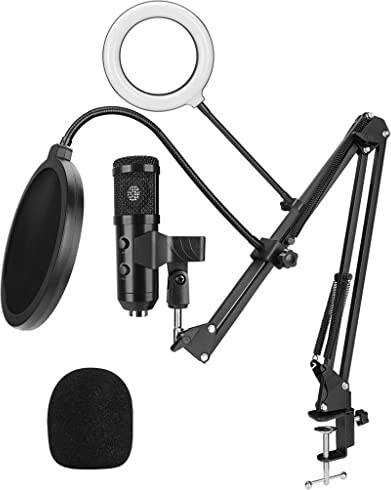 MSUDGH Micrófono de Condensador USB Grabación de Juegos para computadora Micrófono de Condensador cardioide con Soporte de Brazo de Metal Ajustable