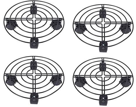 Lot de 4 supports de pot de fleurs en métal sur roulettes pour intérieur ou extérieur