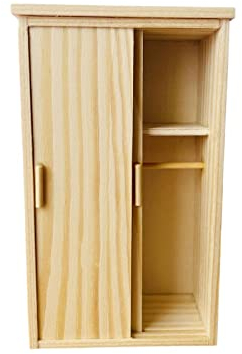 Amagogo 1/12 Puppenhaus Kleiderschrank Modell Simulation Unlackiert Schrank Holzmöbel für Puppenhaus Zubehör Dekoration Ornamente Kreatives Spielzeug