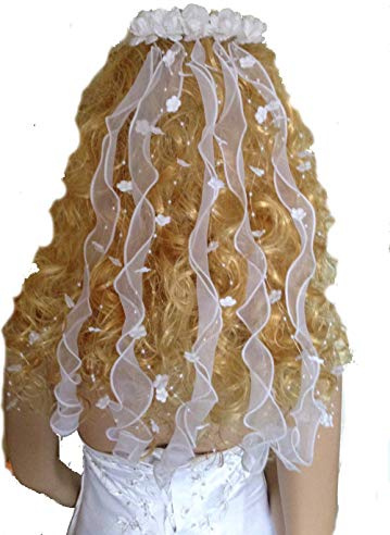 Haarschmuck/Kopfschmuck/Haarbänder mit Perlen und Blüten Hochzeit Kommunion mehrere Längen zur Wahl (45 cm, weiß)