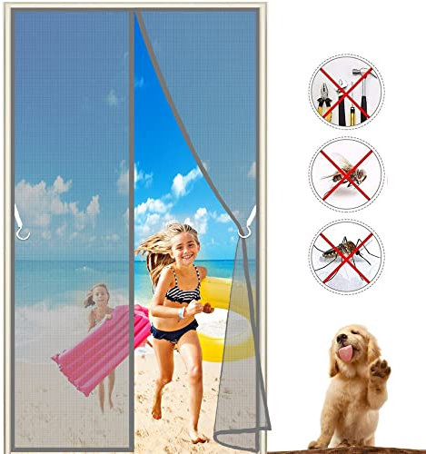 Insektenschutzrollo für Türen 255x300 cm Netz Vorhänge, Moskitonetz Tür, Insektenvorhang, Magnet Fliegengitter Tür Insektenschutz, mit Klettverschluss, 2023-Version Grau