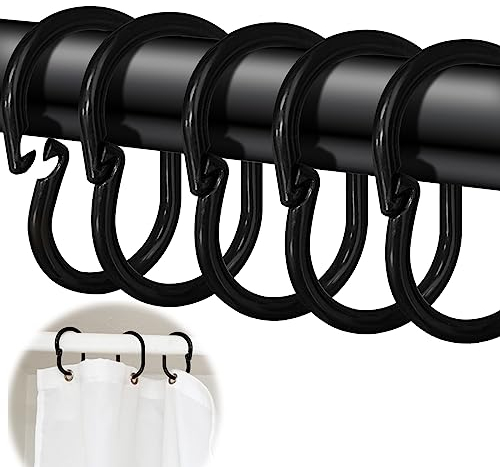 24 anelli per tenda da doccia, ganci per tenda da doccia, a forma di C, per aste per tenda da doccia e aste angolari per tende da doccia (nero)