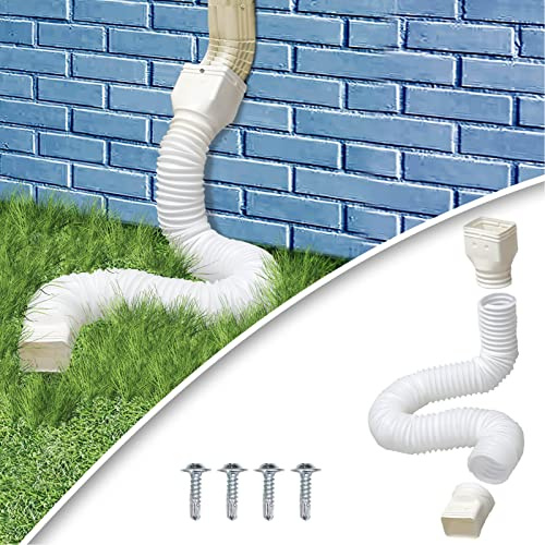 Rain Gutter Downspout Extensions Flexible, Drain Downspout Extender,Down Spout Drain Extender, Gutter Connector Rainwater Drainage, Retractable Rain Gutter Drainage Pipe (White)