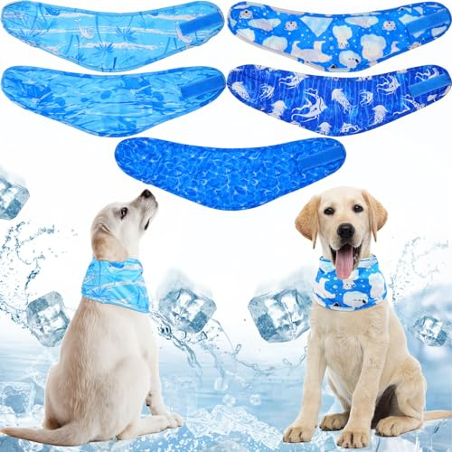 Talltalk 5 Pieces Dog Cooling Bandanas Neck Wraps Ice Scarf Pet Dog Cooling Collar Hunting Training Hiking Camping Accessories for Summer(M)