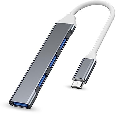 Wowssyo USB Hub USB C 3.0 USB Splitter 4 en 1 Puerto USB con 1 Puerto USB 3.0 y 3 Puertos USB 2.0 Compatible con portátiles MacBook Pro Windows y Otros Dispositivos con Puertos USB C-Gris