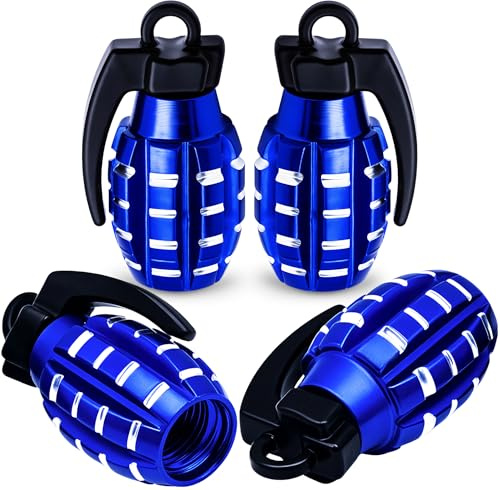 MEAJOO 4 PCS Tire Valve Stem Caps, Aluminium Alloy Tire Valve Stem Covers Universal for Cars,Trucks, SUV, Motorcycles, Bike and Bicycles (Blue)