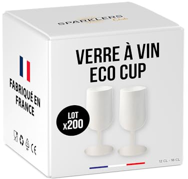 SPARKLERS CLUB Verres à Vin Réutilisables Eco Cup 12cl (18cl à ras bord) MADE IN FRANCE - Fabriqué en en Polypropylène, Verre Jetable et Réutilisable de Haute Qualité (Blanc, 200)