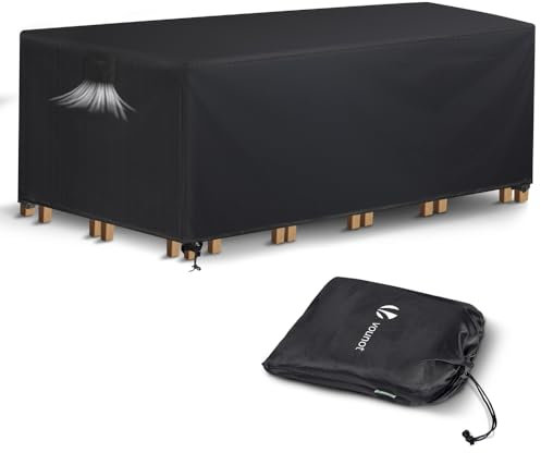 VOUNOT® Copertura per Mobili da Giardino, 420D Oxford Copertura Tavolo Esterno Impermeabile Anti-UV Antivento Antipolvere Telo Protettivo Cortile Copritavolo Copridivano con Uscita Aria 242x162x73cm