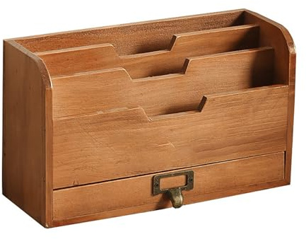 BEIJIALY Schreibtisch-Organizer, Aufbewahrungsregal, Holz-Desktop-Organizer mit Schublade, Schreibtisch-Akten-Dokumenten-Organizer, Briefhalter, Sortierer Zum Aufbewahren von Briefmarken, Notizen, Bür