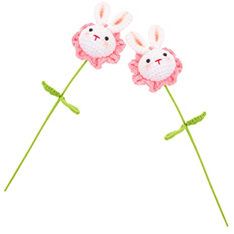 TEHAUX 2stücke Häkeln Gestrickte Blumenstrauß Mit Kaninchen Dekorative Kunst Für Ostern Valentinstag Geburtstagsgeschenke Für Familie