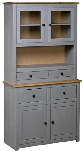 Highboard, Büroschrank Schließfächer Aktenschränke Beistellschrank Geeignet für Wohnstube Küche Büro Hotel Grau 93 x 40.5 x 180 cm Kiefernholz Panama