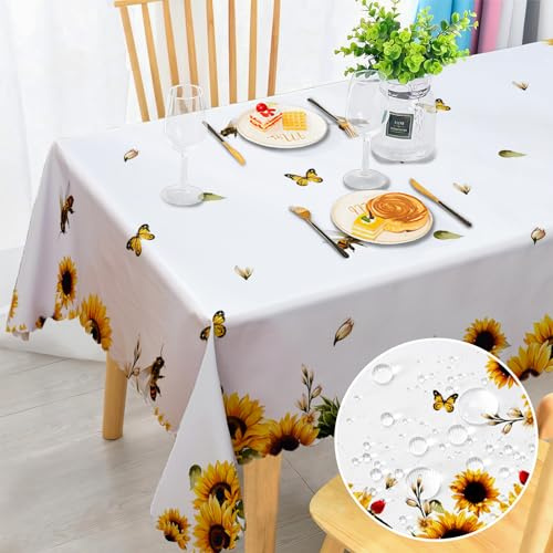 Rectangular Tablecloth Wipe Clean, Wipeable Waterproof Bee Polyester Tablecloths, Table Cloth Wrinkle Resistant Table Cover for Home Dinner Kitchen Party Picnic Outdoor 110x140cm