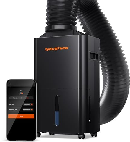 SPIDER FARMER Dehumidifier,38 Pints Plant Dehumidifier with Drain Hose,Temperature & Humidity Sensor Probe,24H Timer Function, Compressor Entfeuchter for Grow Tent,Home and Basement