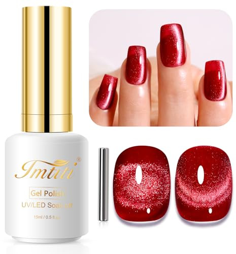 Imtiti Cat Eye UV Gel, 15ML Blut Rot Gelee Glitter Katzenauge UV Nagellack Holografisches Kristall Glitzer Gel Nagellack Mit Magnet UV Led Magnetisch Galaxy Nagelsalon Kit