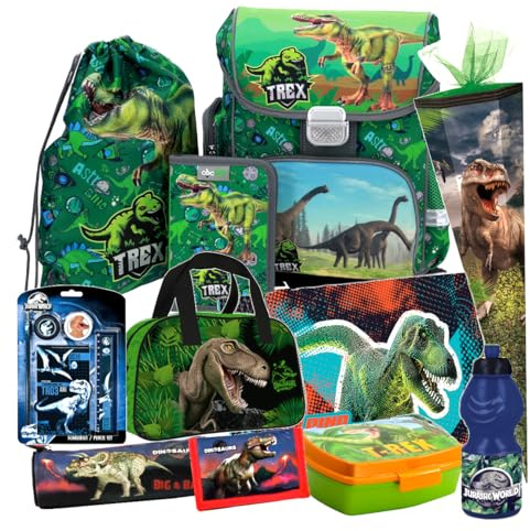 Dinosaurier Dino T-Rex 11 Teile Set Schulranzen Ranzen Federmappe Schultüte 85 cm Tornister Rucksack mit Sticker-von-Kids4shop Tasche ma