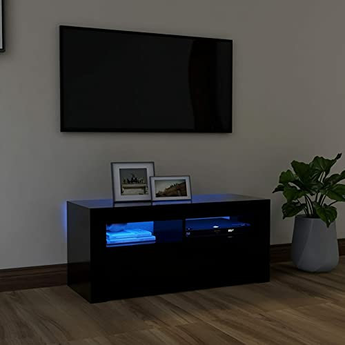 ZEYUAN Meuble TV avec lumières LED Noir 90x35x40 cm,Meuble TV Étagère,Meuble d'angle TV,Meuble Haut Salon
