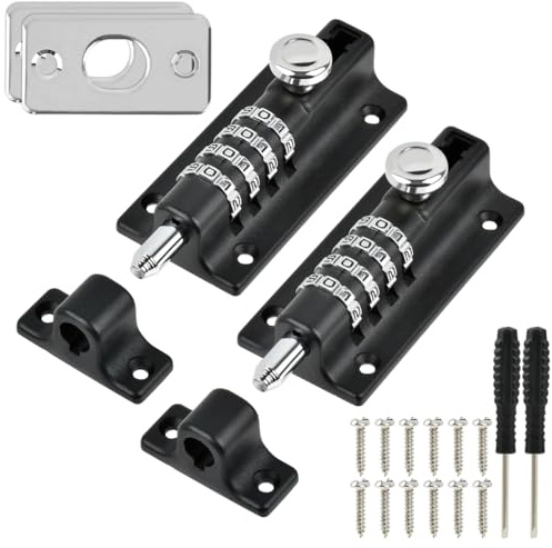 YOPEUC 2 Combination Locking Bolt, 4 Digit Sliding Lockable Padbolt, 100mm Combi Bolt, Heavy Duty Sliding Lockable with Anti Tamper Security Fixing Screws, Locking Bolt for Home Gate Shed Garage