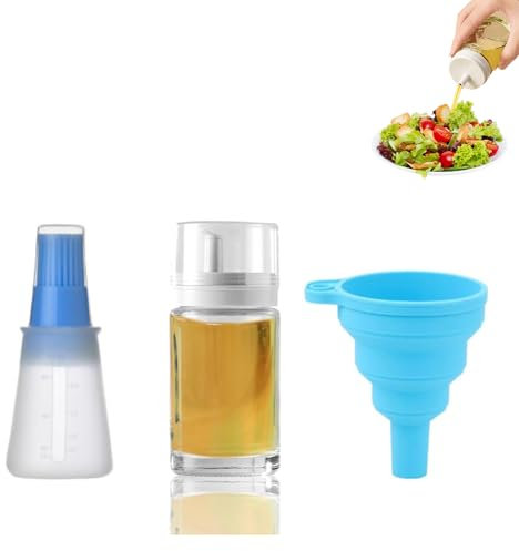 Wjelet Set di 3 dispenser per olio in vetro e aceto, in vetro, per olio, campeggio, a prova di perdite, in vetro, piccolo, ideale per la cucina