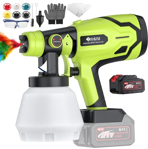 JiGiU Pistola Verniciatura HVLP 300W Professionale Portatile con Batteria, 6 Ugelli Intercambiabili (1.0-3.0mm) e Serbatoio 1000ml - Per Mobili, Porte, Pareti e Progetti Fai Da Te