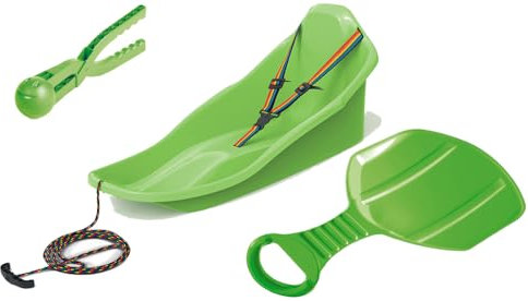Tymar Schlitten Bob, Kinderbob mit schneeballzange und schneerutscher, Kinder, Baby(TopoSET; Grün)