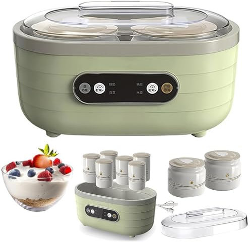 Yogurtera con pantalla LED y temporizador, fermentador de 1,75 l para yogur, yogur griego, queso, 2 tazas grandes y 6 pequeñas, calentamiento a temperatura constante, tiempo ajustable, apto para uso