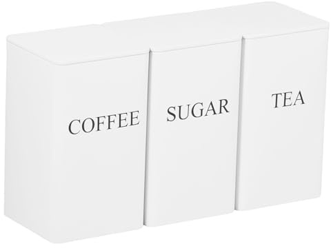 GUIJZSLTRG Lot de 3 boîtes à thé, café et sucre en métal de 1 000 ml avec couvercles hermétiques, empilables pour la maison, la cuisine (blanc)