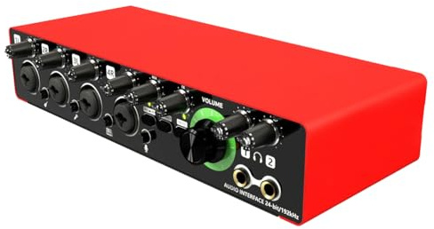 MQODLFP - MD44 - Tarjeta de sonido profesional de micrófono de 24 bits 192 KHz, interfaz de audio de 4 vías para grabación de podcast, instrumento de música, fácil de usar -B