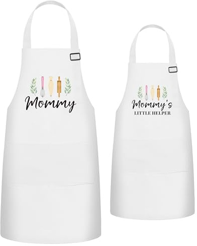 R HORSE 2Pcs Adults Kids Matching Apron Set Mommy and Me Adjustable Kitchen Apron with 2 Pockets Parent and Child Matching Gift for Mother's Day Women Daughter Cooking Baking Painting Training