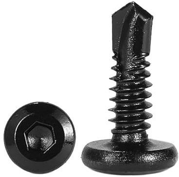 Générique Vis autoperceuses à tête Plate, Capuchon à Douille hexagonale, Zinc Noir 410 M5.5#12, vis à tôle autotaraudeuses, 20 pièces(25mm)