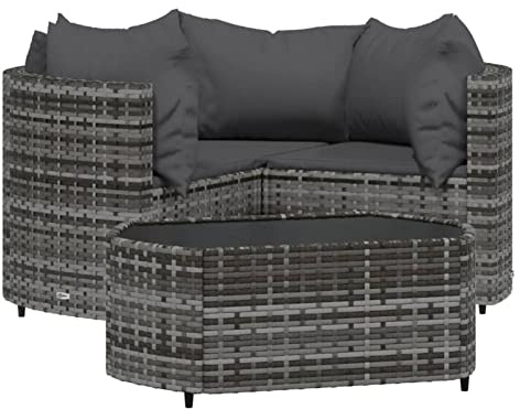 IKAYAA 4-Tlg. Balkon Sofa, Rattan Sofa 3 Sitzer, Gartensofa 3 Sitzer, Lounge Möbel Outdoor, Balkon Lounge mit Kissen Poly Rattan Grau